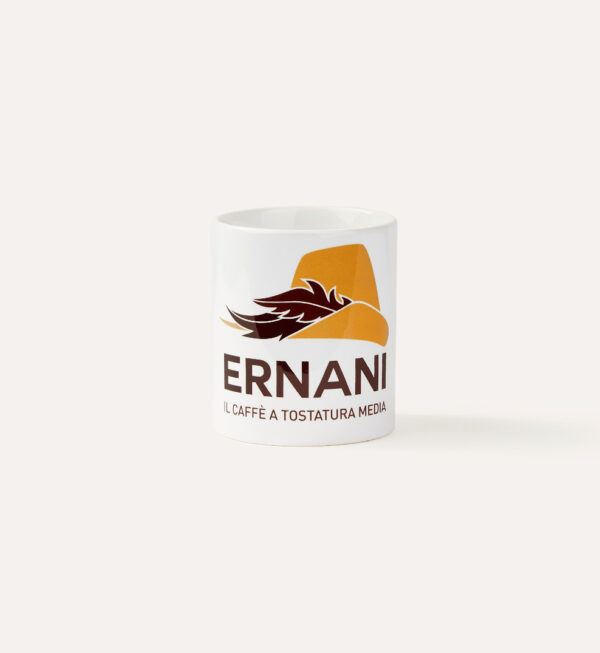 Tazza Ernani con logo grande intorno: "Ernani, il caffè a Tostatura Media"