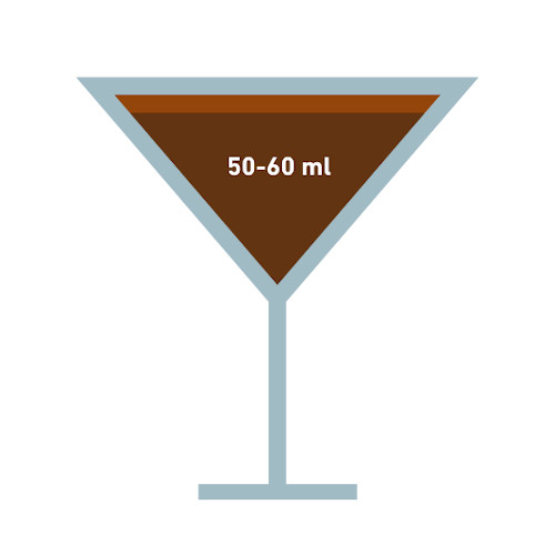 Bicchiere da martini in vetro stilizzato outline con inserito graficamente la dose giusta per preparare un shakerato: caffè